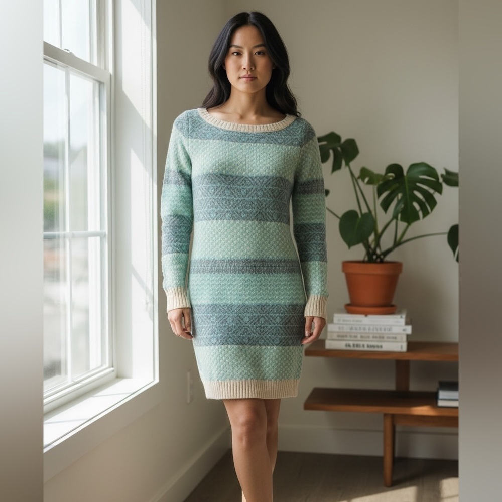 Derek Heart Teal and Cream Knit Top - Picture 1 of 5